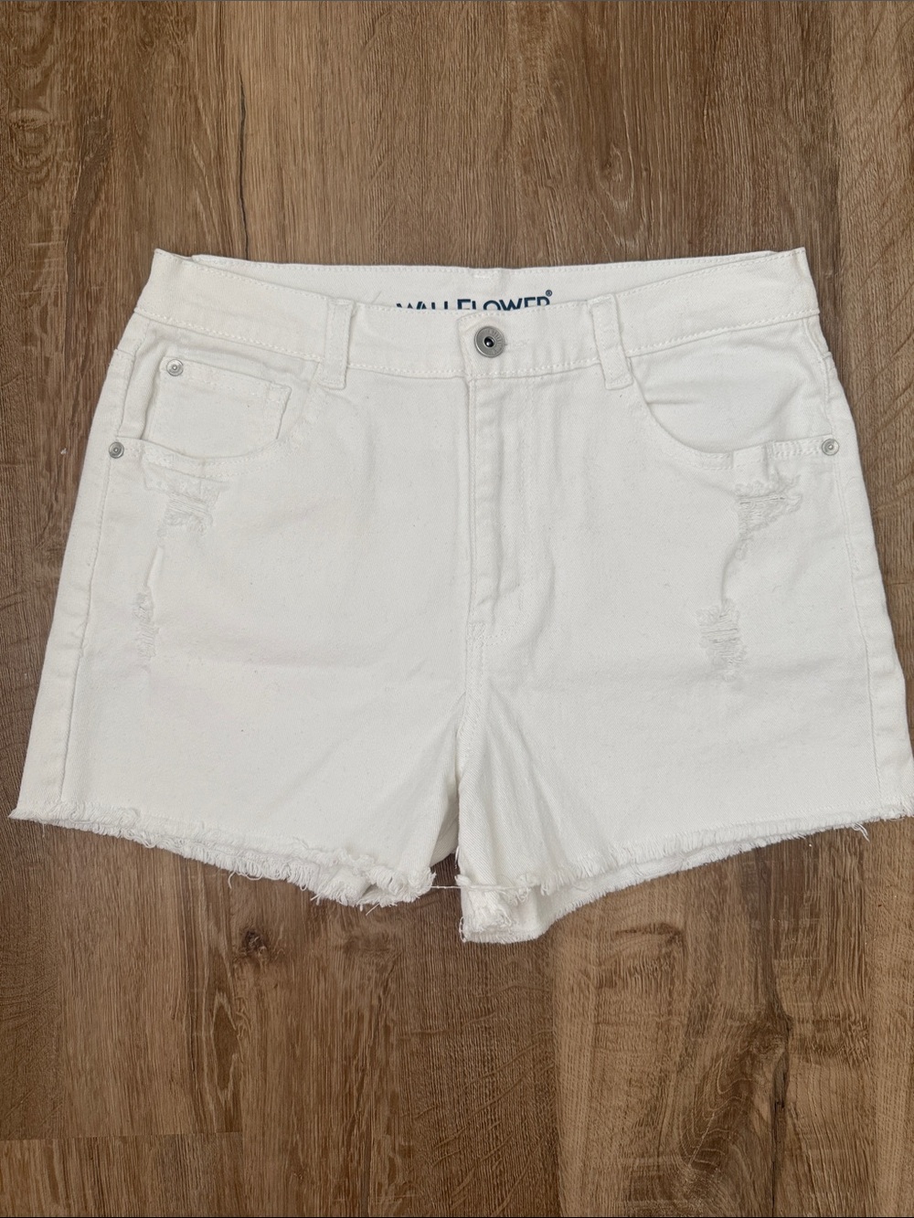 Wallflowers Mom’s High Rise White Frayed Hem Denim Shorts